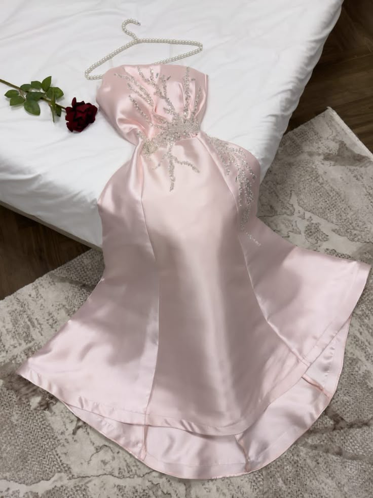 Pink A Line Strapless Satin Sequin Without Sleeves Long Prom Dress,Evening Dress GG5394