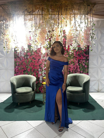 Classic Mermaid Off The Shoulder Satin Slit Without Sleeves Long Prom Dress,Evening Dress GG5400