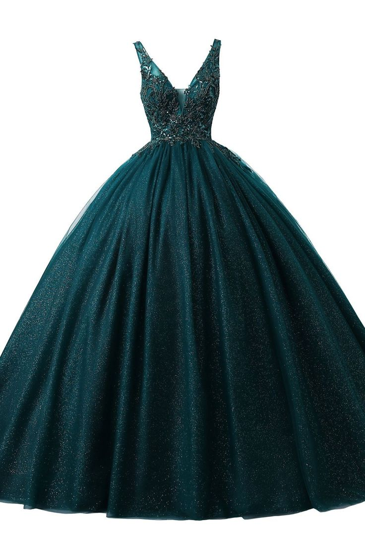 Ball Gown V Neck Tulle Sequin Lace Without Sleeves Long Prom Dress,Evening Dress GG5407