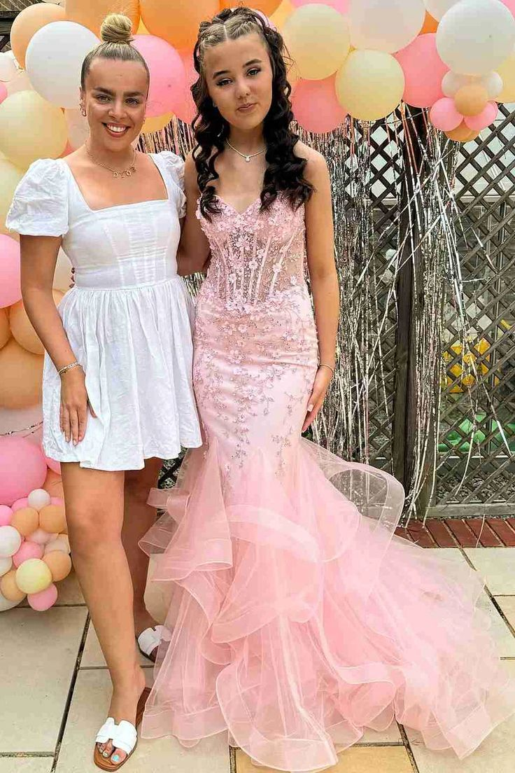 Pretty Mermaid Pink Sweetheart Tulle Applique Without Sleeves Long Prom Dress,Evening Dress GG5409