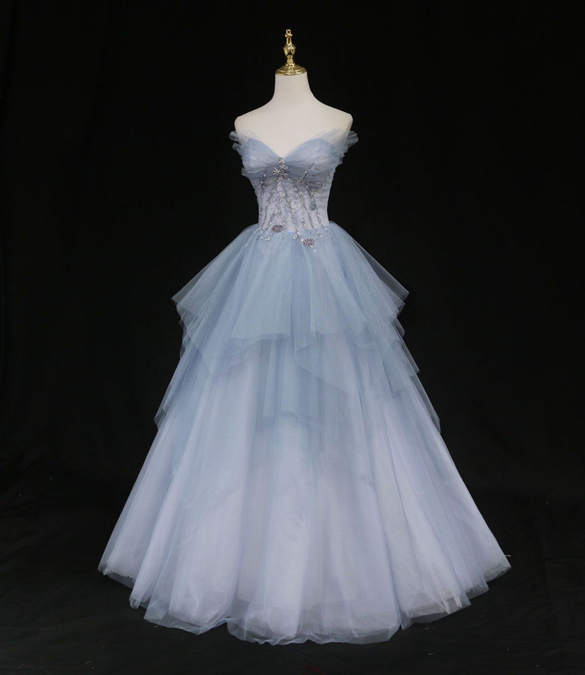 Obessed Ball Gown Strapless Tulle Sequin Without Sleeves Long Prom Dress,Evening Dress GG5413