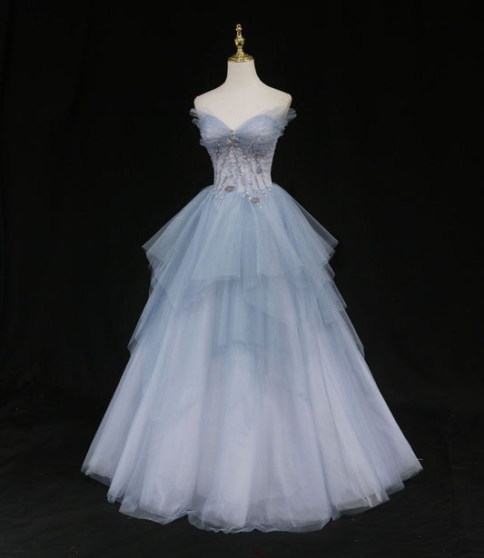 Obessed Ball Gown Strapless Tulle Sequin Without Sleeves Long Prom Dress,Evening Dress GG5413