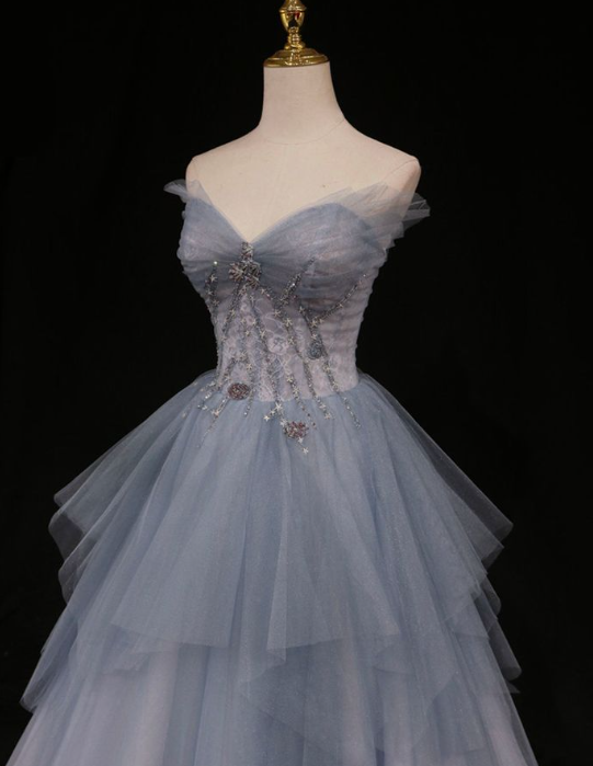 Obessed Ball Gown Strapless Tulle Sequin Without Sleeves Long Prom Dress,Evening Dress GG5413