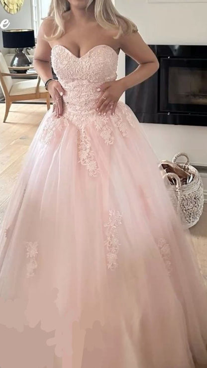 Obessed Ball Gown Sweetheart Tulle Lace Without Sleeves Long Prom Dress,Evening Dress GG5414