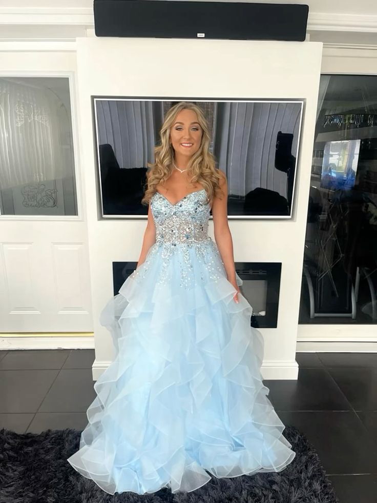 Chic Ball Gown Strapless Tulle Sequin Beaded Without Sleeves Long Prom Dress,Evening Dress GG5415