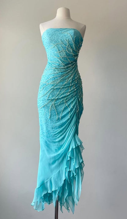 Chic Mermaid Strapless Chiffon Beaded Without Sleeves Long Prom Dress,Evening Dress GG5424