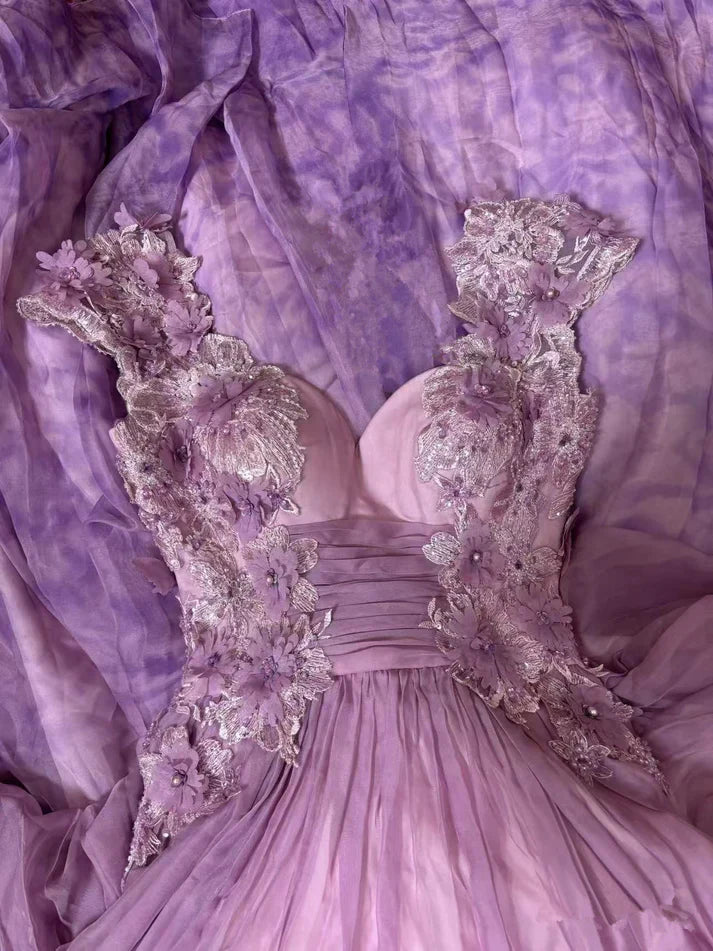 Unique A Line Sweetheart Chiffon Applique Without Sleeves Long Prom Dress,Evening Dress GG5435