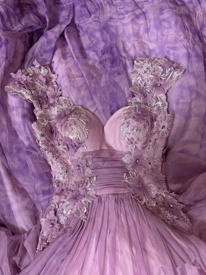 Unique A Line Sweetheart Chiffon Applique Without Sleeves Long Prom Dress,Evening Dress GG5435