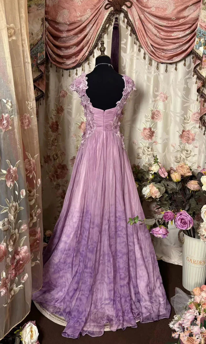 Unique A Line Sweetheart Chiffon Applique Without Sleeves Long Prom Dress,Evening Dress GG5435