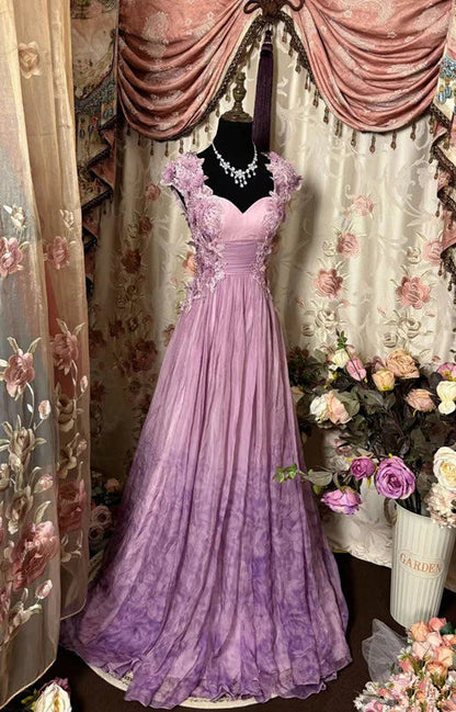 Unique A Line Sweetheart Chiffon Applique Without Sleeves Long Prom Dress,Evening Dress GG5435