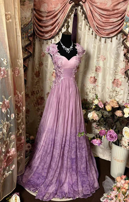 Unique A Line Sweetheart Chiffon Applique Without Sleeves Long Prom Dress,Evening Dress GG5435