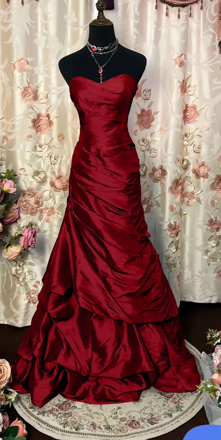 Burgundy Mermaid Sweetheart Satin Without Sleeves Long Prom Dress,Evening Dress GG5442