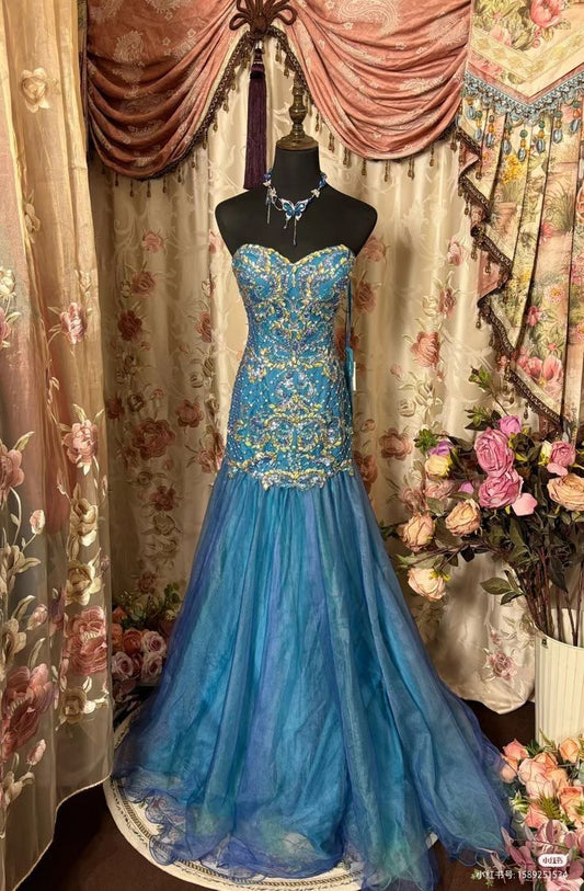 Charming Mermaid Sweetheart Chiffon Sequin Beaded Without Sleeves Long Prom Dress,Evening Dress GG5444