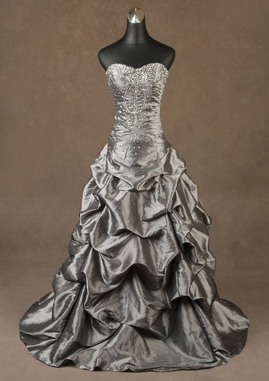 Chic Gray Ball Gown Sweetheart Satin Beaded Without Sleeves Long Prom Dress,Evening Dress GG5447