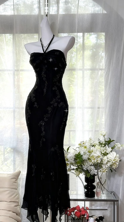 Chic Mermaid Halter Chiffon Beaded Without Sleeves Long Prom Dress,Evening Dress GG5455