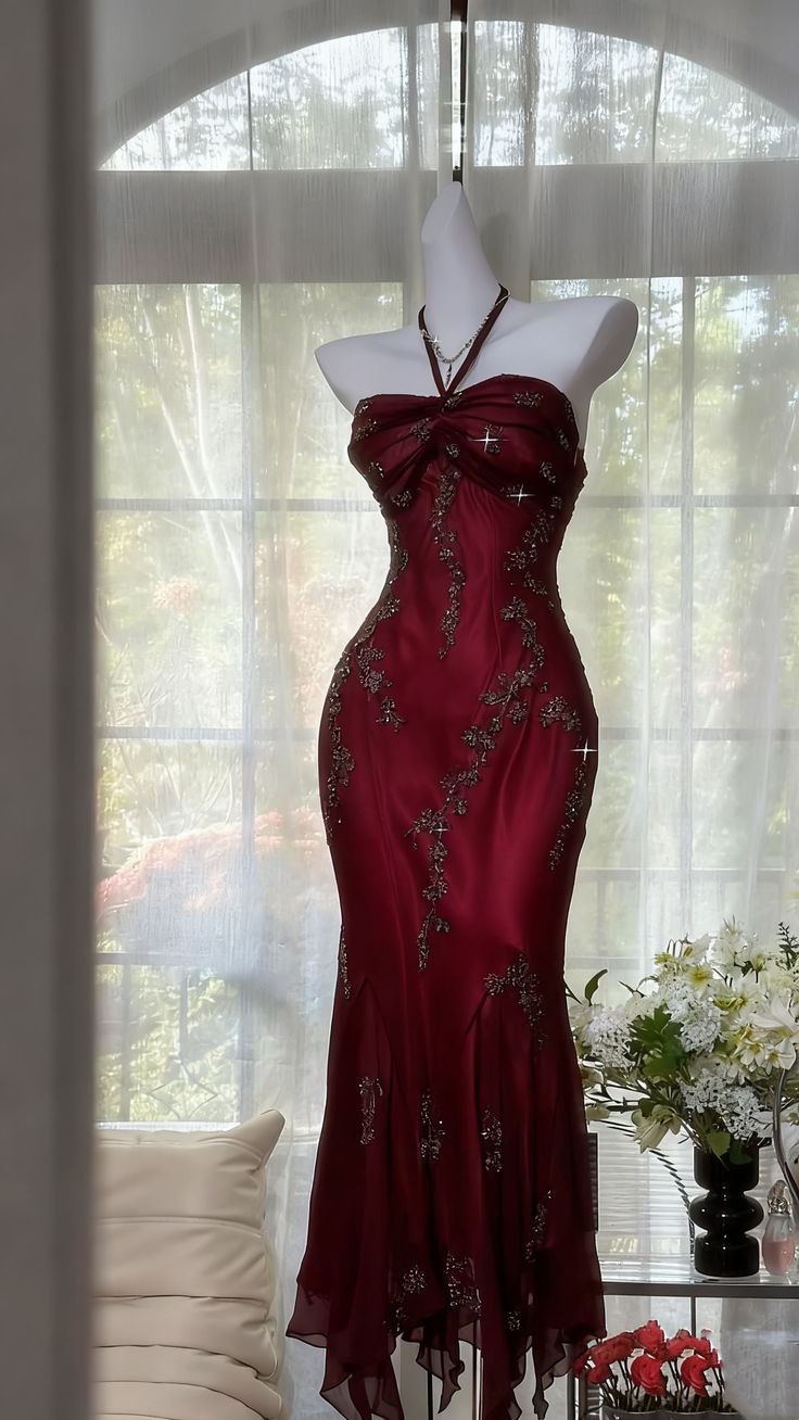 Chic Mermaid Halter Chiffon Beaded Without Sleeves Long Prom Dress,Evening Dress GG5455