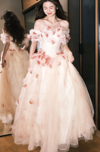 Princess A Line Off The Shoulder Tulle Applique Without Sleeves Long Prom Dress,Evening Dress GG5464