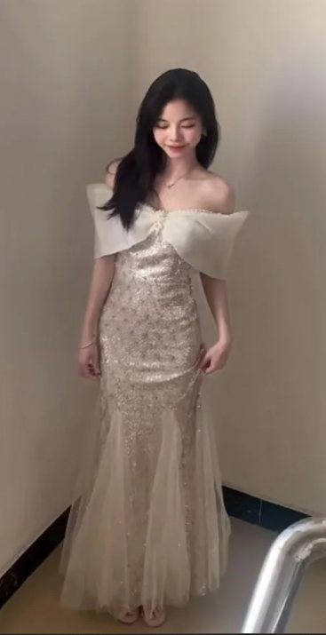 Shiny Mermaid Off The Shoulder Tulle Sequin Without Sleeves Long Prom Dress,Evening Dress GG5466