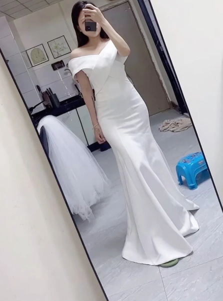 White Elegant Mermaid Off The Shoulder Satin Without Sleeves Long Prom Dress,Evening Dress GG5467