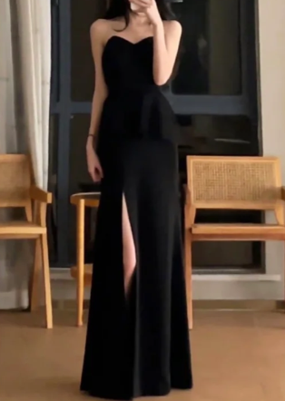 Charming Mermaid Black Sweetheart Satin Slit Without Sleeves Long Prom Dress,Evening Dress GG5473