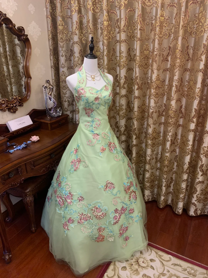 Chic Ball Gown Halter Satin Tulle Sequin Without Sleeves Long Prom Dress,Evening Dress GG5475