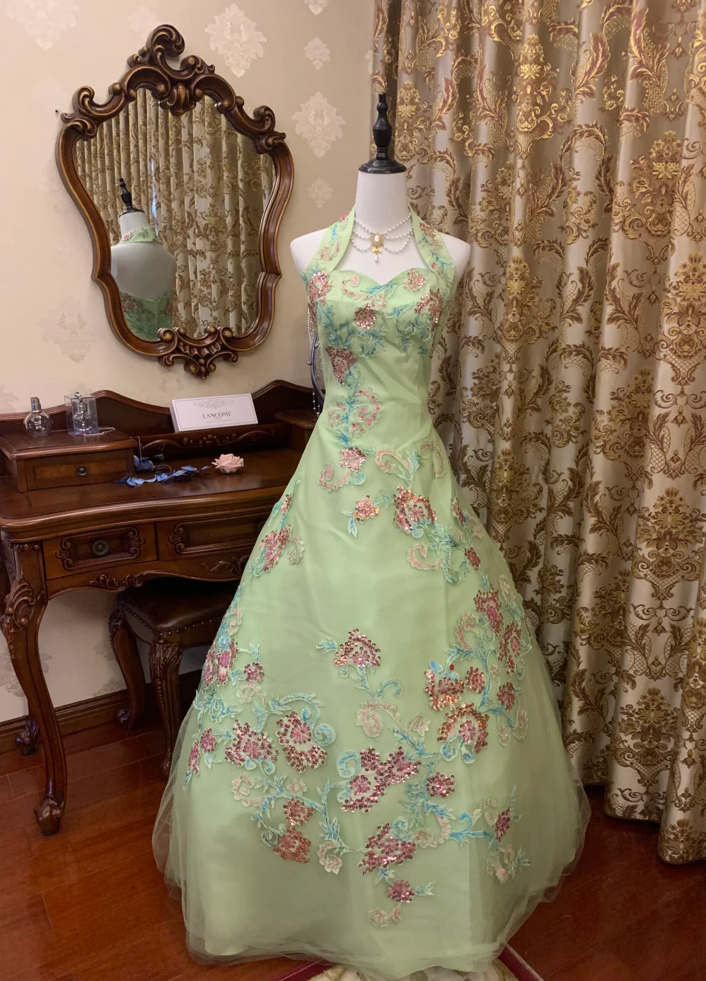 Chic Ball Gown Halter Satin Tulle Sequin Without Sleeves Long Prom Dress,Evening Dress GG5475