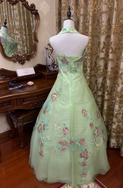 Chic Ball Gown Halter Satin Tulle Sequin Without Sleeves Long Prom Dress,Evening Dress GG5475