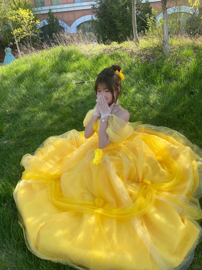 Princess Yellow Ball Gown Off The Shoulder Tulle Without Sleeves Long Prom Dress,Evening Dress GG5477
