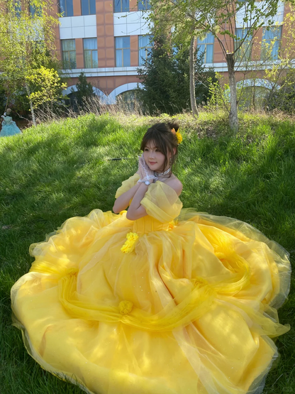 Princess Yellow Ball Gown Off The Shoulder Tulle Without Sleeves Long Prom Dress,Evening Dress GG5477
