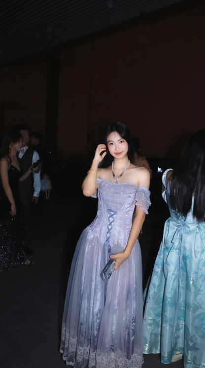 Pretty A Line Off The Shoulder Satin Chiffon Lace Without Sleeves Long Prom Dress,Evening Dress GG5479