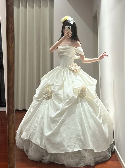 Elegant Ball Gown Off The Shoulder Satin Tulle Without Sleeves Long Prom Dress,Evening Dress GG5487