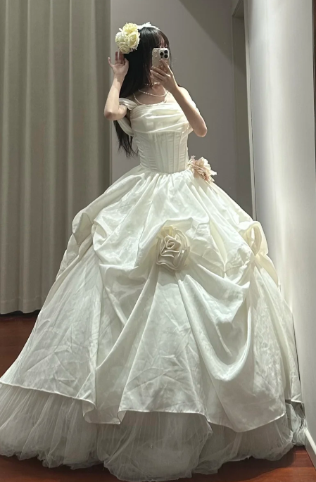 Elegant Ball Gown Off The Shoulder Satin Tulle Without Sleeves Long Prom Dress,Evening Dress GG5487