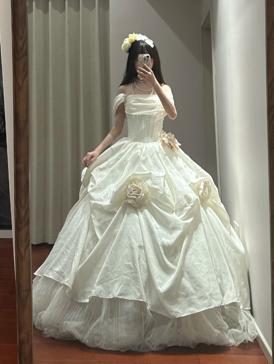 Elegant Ball Gown Off The Shoulder Satin Tulle Without Sleeves Long Prom Dress,Evening Dress GG5487