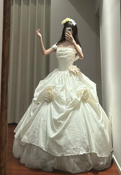 Elegant Ball Gown Off The Shoulder Satin Tulle Without Sleeves Long Prom Dress,Evening Dress GG5487