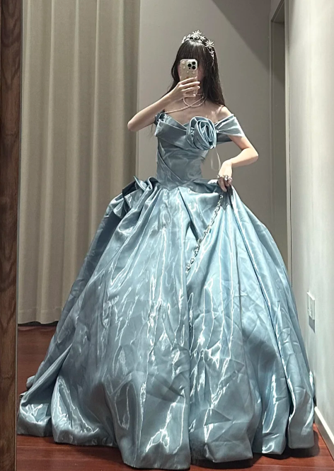 Pretty Ball Gown Off The Shoulder Satin Without Sleeves Long Prom Dress,Evening Dress GG5488