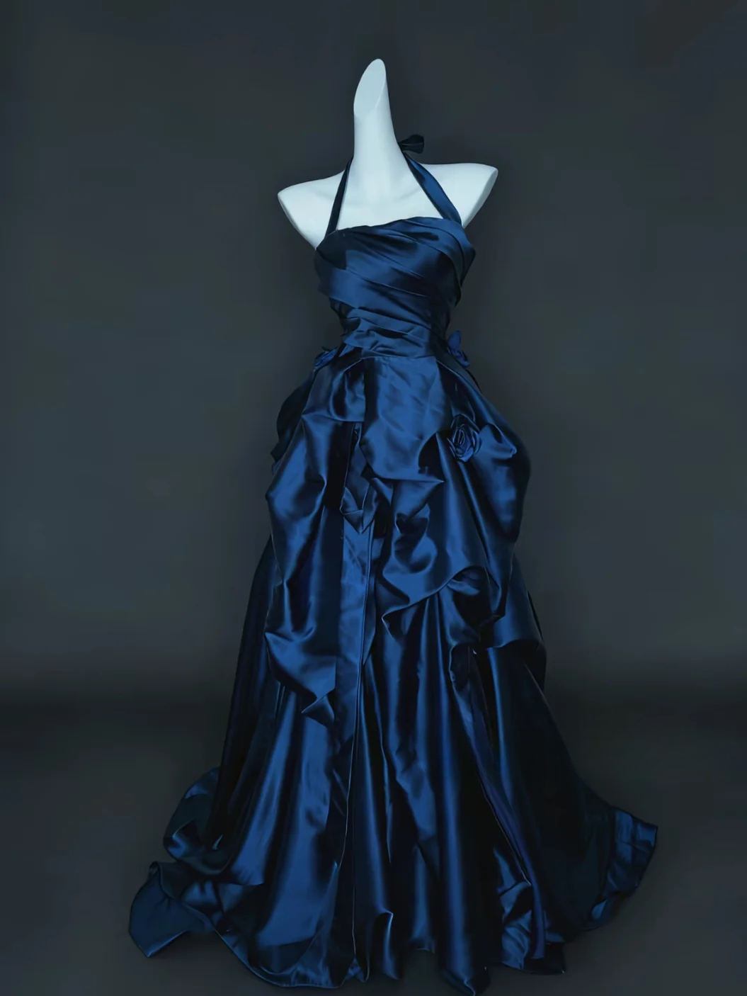 Chic Ball Gown Halter Pleated Satin Without Sleeves Long Prom Dress,Evening Dress GG5497