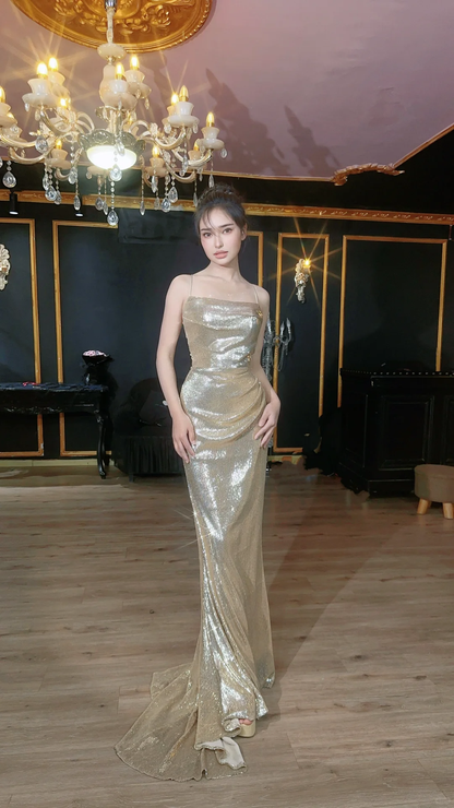 Shiny Mermaid Spaghetti Straps Sequin Backless Without Sleeves Long Prom Dress,Evening Dress GG5507