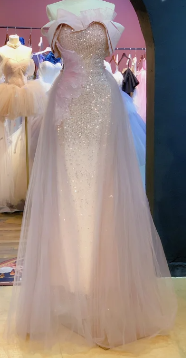 Pretty Pink A Line Off The Shoulder Satin Tulle Sequin Without Sleeves Long Prom Dress,Evening Dress GG5508