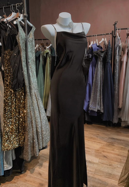 Black Charming Mermaid Spaghetti Straps Satin Backless Without Sleeves Long Prom Dress,Evening Dress GG5509