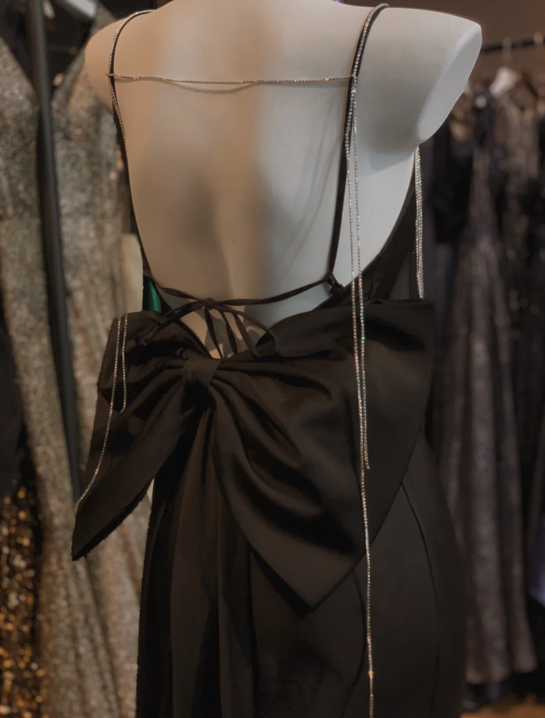 Black Charming Mermaid Spaghetti Straps Satin Backless Without Sleeves Long Prom Dress,Evening Dress GG5509