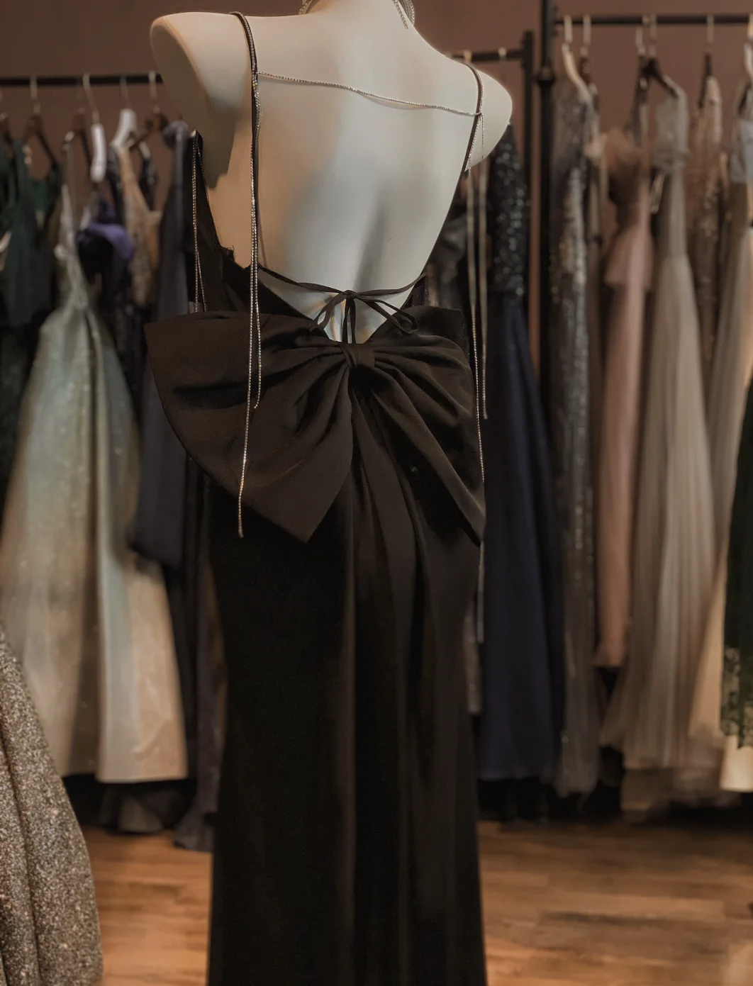 Black Charming Mermaid Spaghetti Straps Satin Backless Without Sleeves Long Prom Dress,Evening Dress GG5509