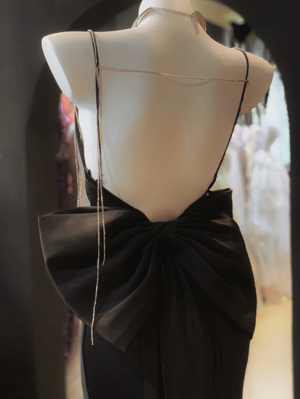 Black Charming Mermaid Spaghetti Straps Satin Backless Without Sleeves Long Prom Dress,Evening Dress GG5509