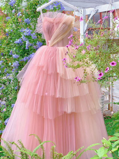 Cute Ball Gown Strapless Tulle Without Sleeves Long Prom Dress,Evening Dress GG5510