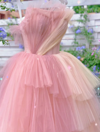 Cute Ball Gown Strapless Tulle Without Sleeves Long Prom Dress,Evening Dress GG5510