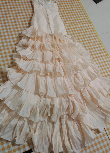 Classy Mermaid Strapless Tiered Chiffon Ruffle Hem Without Sleeves Long Prom Dress,Evening Dress GG5516