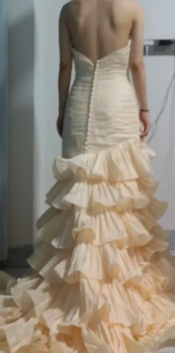 Classy Mermaid Strapless Tiered Chiffon Ruffle Hem Without Sleeves Long Prom Dress,Evening Dress GG5516