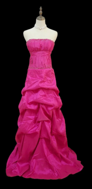 Vintage A Line Strapless Hot Pink Satin Without Sleeves Long Prom Dress,Evening Dress GG5517