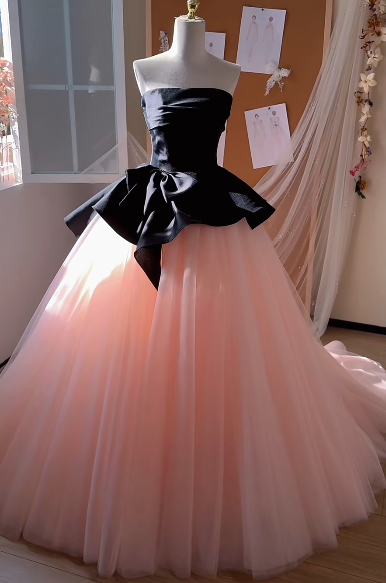 Pretty Ball Gown Strapless Satin Tulle Without Sleeves Long Prom Dress,Evening Dress GG5520