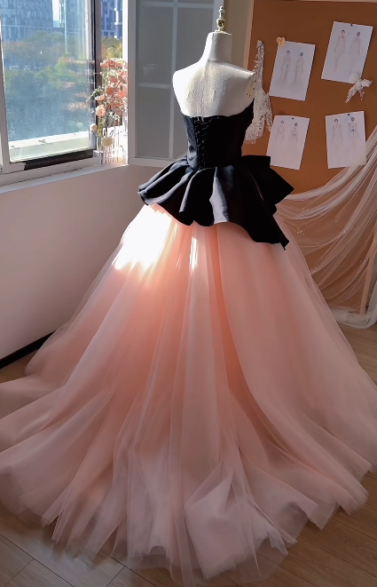 Pretty Ball Gown Strapless Satin Tulle Without Sleeves Long Prom Dress,Evening Dress GG5520