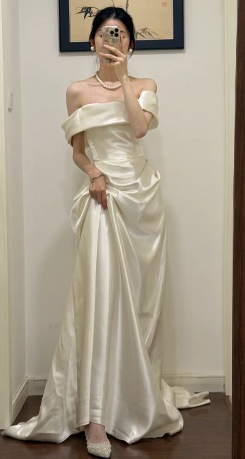 Elegant A Line Off The Shoulder Satin Without Sleeves Long Prom Dress,Evening Dress GG5527